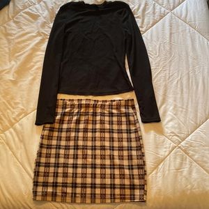 SHEIN Plaid Skirt / Long Sleeve Shirt Fall Outfit